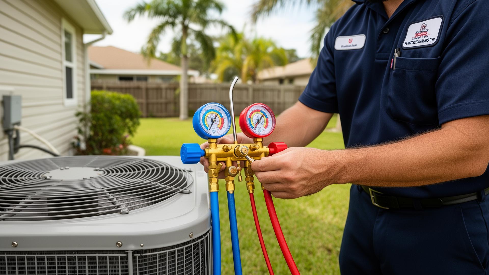 HVAC crew preparing a residential A/C for Florida summer
